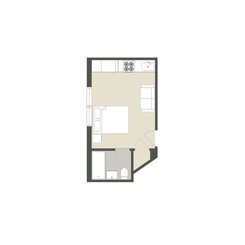 Floor plan for studio, 1 bath, 296 sqft